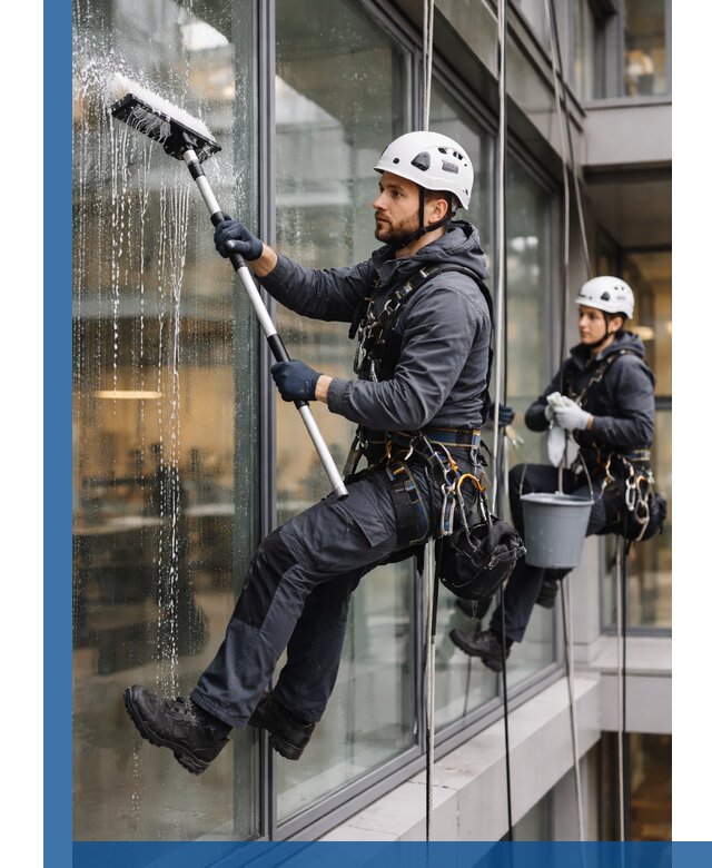 Профессиональная мойка витражей промышленными альпинистами в Богородицке