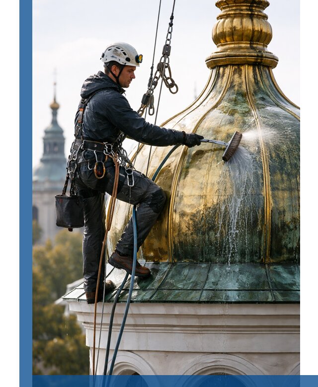 Профессиональная мойка куполов и шпилей высотными альпинистами в Богородицке