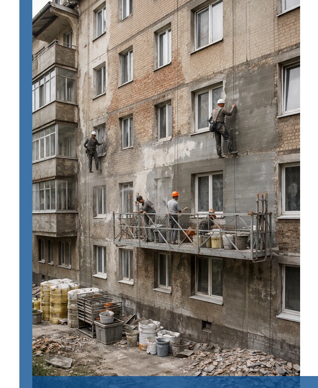 Капитальный ремонт фасада в Богородицке с восстановлением и гидроизоляцией