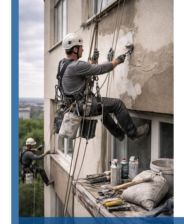 Косметический ремонт фасада зданий в Богородицке промышленными альпинистами