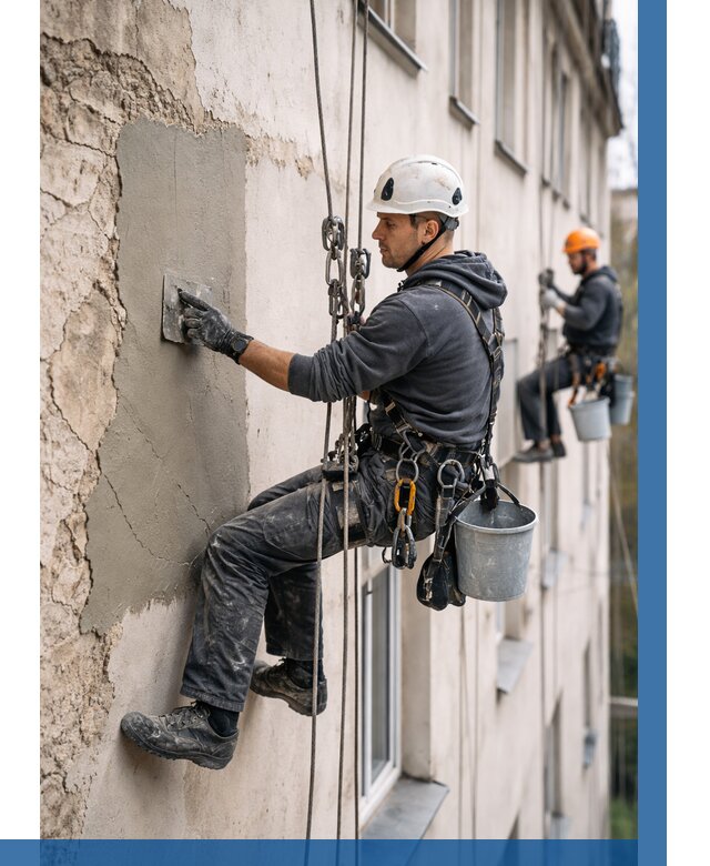 Восстановление штукатурки фасада в Богородицке от 1282 р. | ВЫСОТНИК-Бгд