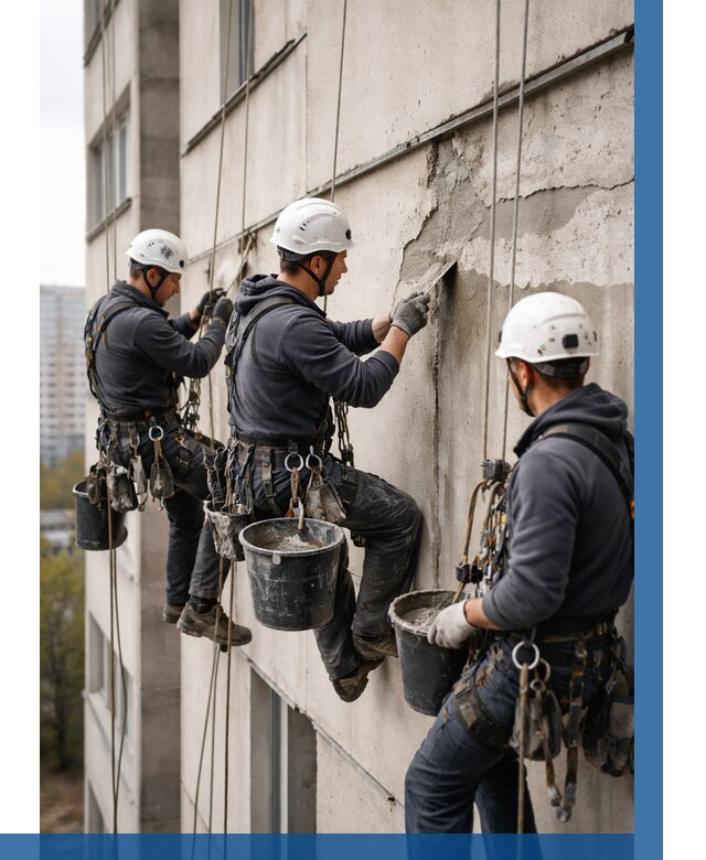 Ремонт бетонных элементов фасада в Богородицке от 2672 р. | ВЫСОТНИК-Бгд