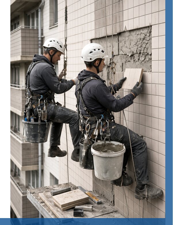 Ремонт облицовки фасада плиткой в Богородицке от 1923 р. | ВЫСОТНИК-Бгд