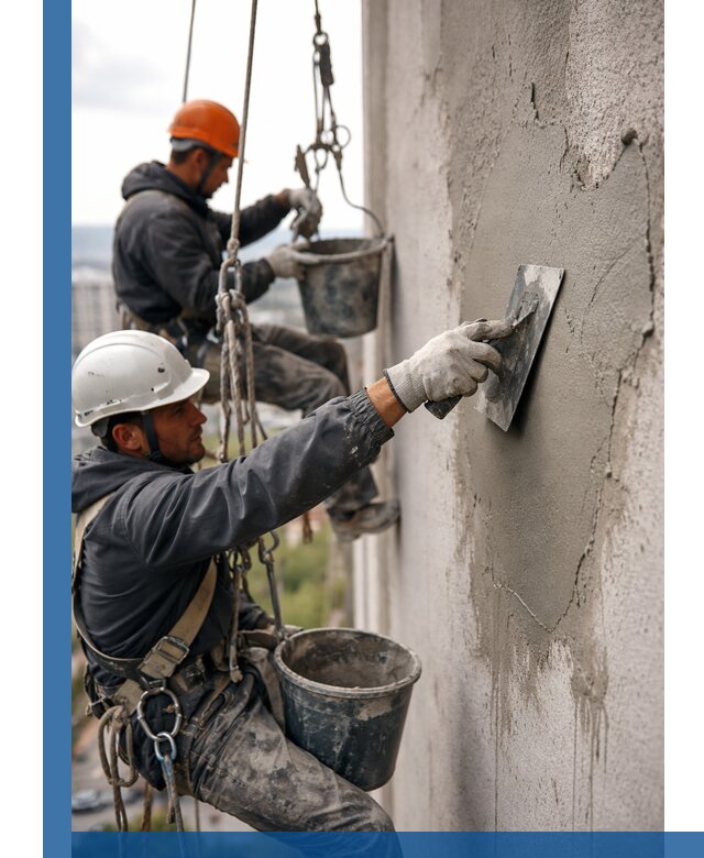 Штукатурка фасада на высоте в Богородицке профессиональные работы