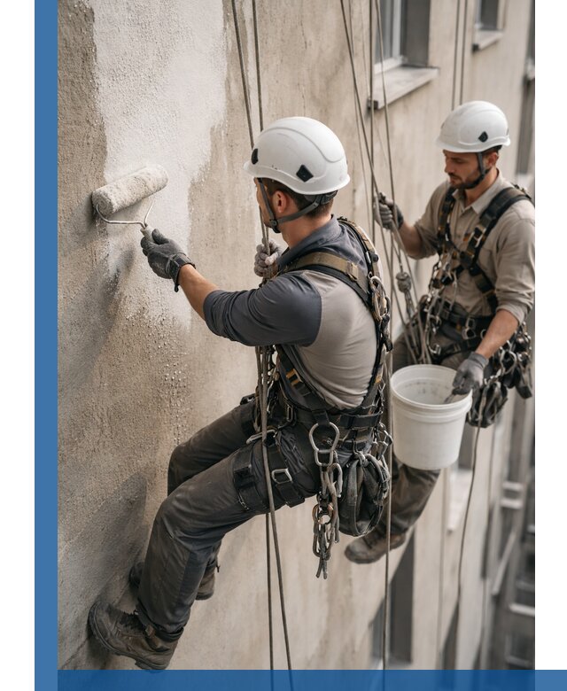 Грунтовка фасада на высоте в Богородицке промышленными альпинистами