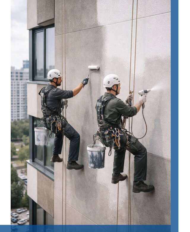 Покраска фасада альпинистами в Богородицке от 321 р. | ВЫСОТНИК-Бгд