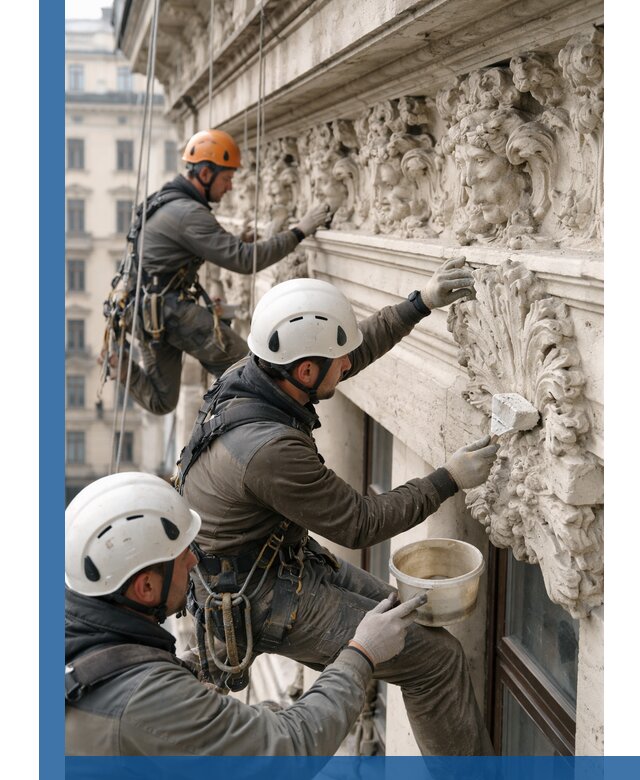 Реставрация фасадной лепнины с высотными работами в Богородицке