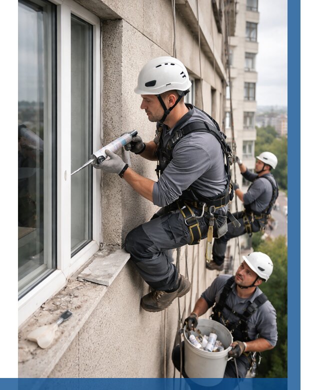 Герметизация оконных швов снаружи в Богородицке от 1603 р. | ВЫСОТНИК-Бгд