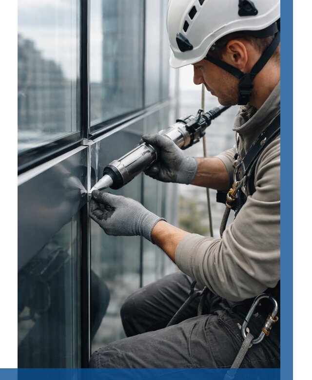 Герметизация стыков витража в Богородицке от 1282 р. | ВЫСОТНИК-Бгд