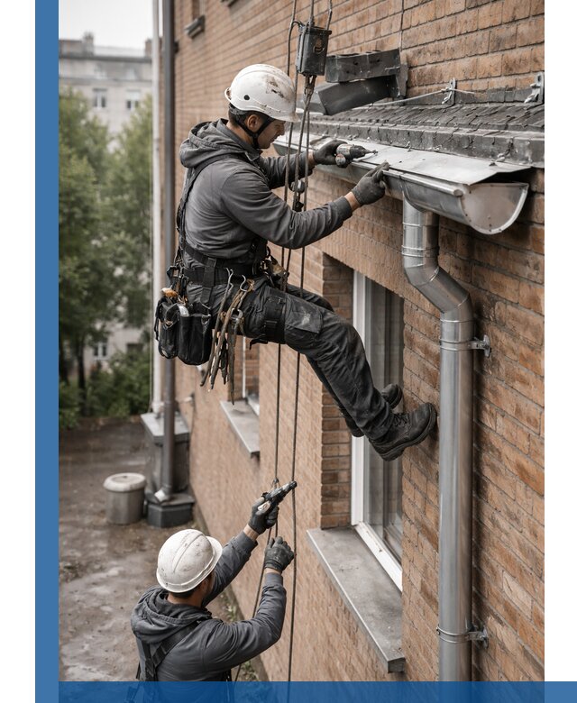 Монтаж водосточной системы на здании в Богородицке под ключ