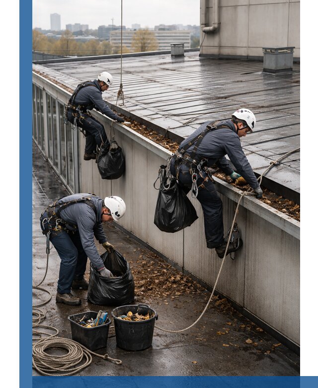 Очистка кровли по периметру в Богородицке силами промышленных альпинистов