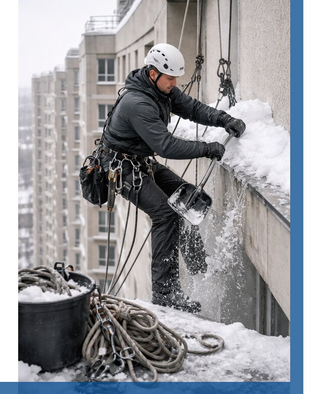 Очистка карнизов от снега в Богородицке от 321 р. | ВЫСОТНИК-Бгд