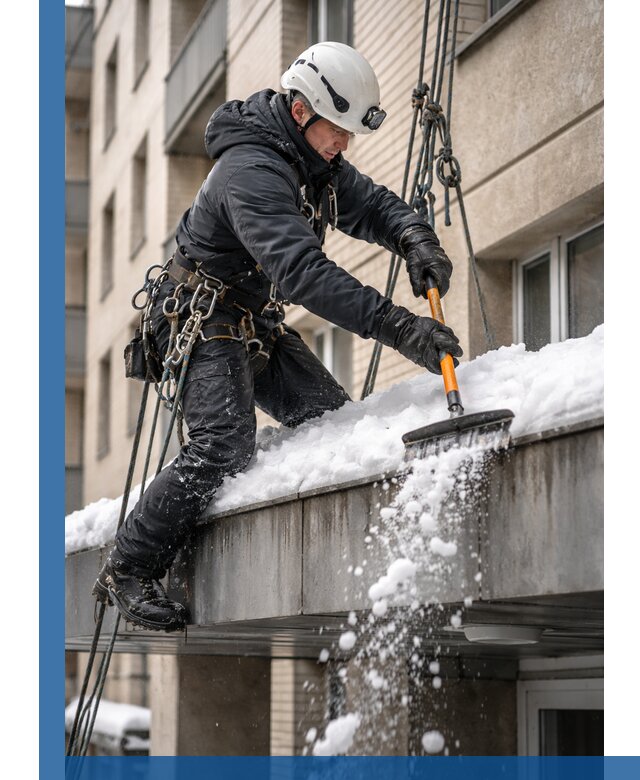 Очистка козырьков от снега в Богородицке круглогодично безопасно