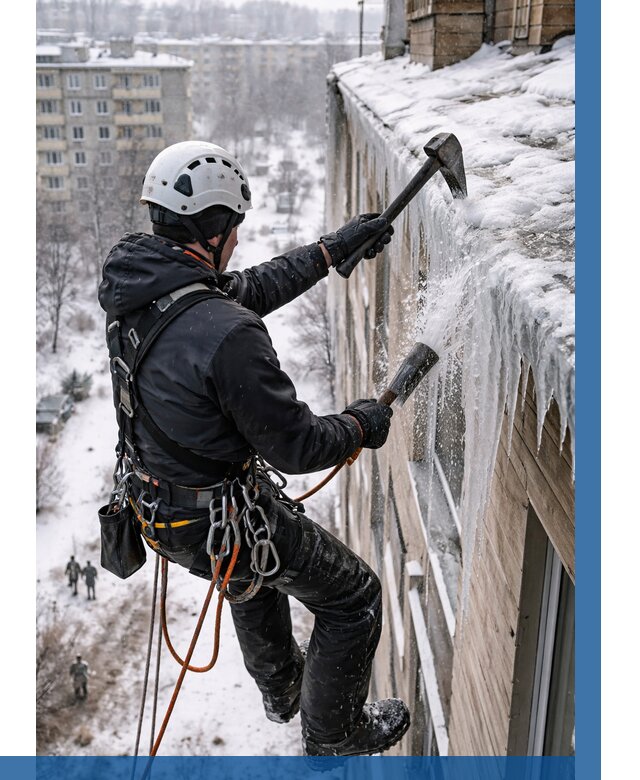 Сбивание сосулек с крыши в Богородицке по цене от 4809 р. | ВЫСОТНИК-Бгд