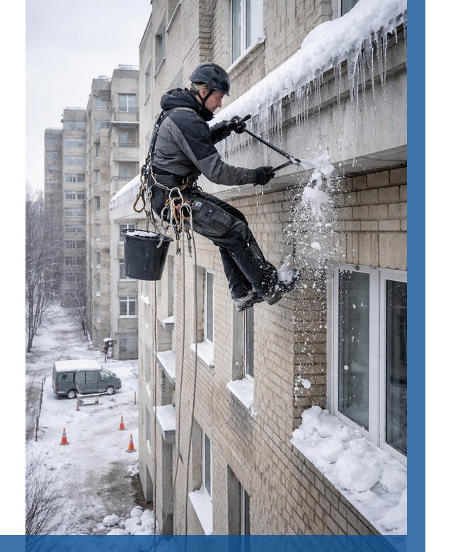 Удаление наледи с карнизов в Богородицке от 374 р. | ВЫСОТНИК-Бгд