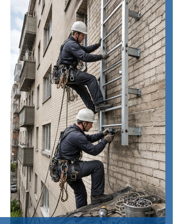 Монтаж пожарной лестницы в Богородицке от 26715 р заказать у ВЫСОТНИК-Бгд