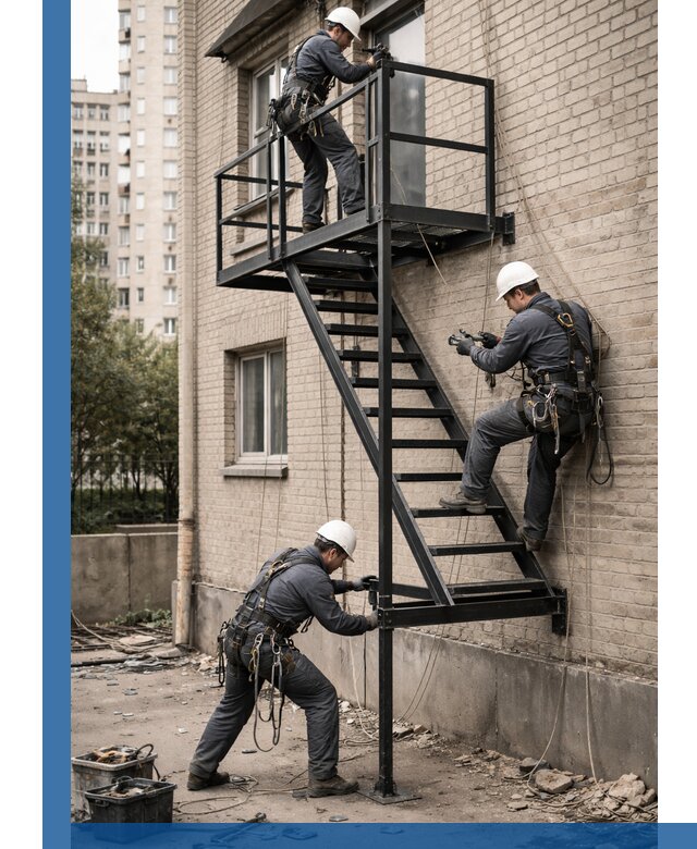 Монтаж пожарной лестницы в Богородицке, установка и крепление