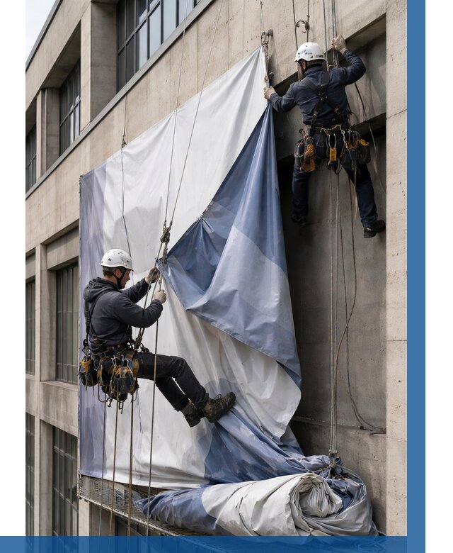 Демонтаж баннеров с фасада в Богородицке от 4809 р. | ВЫСОТНИК-Бгд