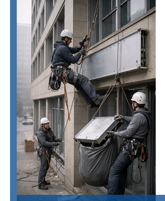 Демонтаж рекламной вывески с высотными работами в Богородицке