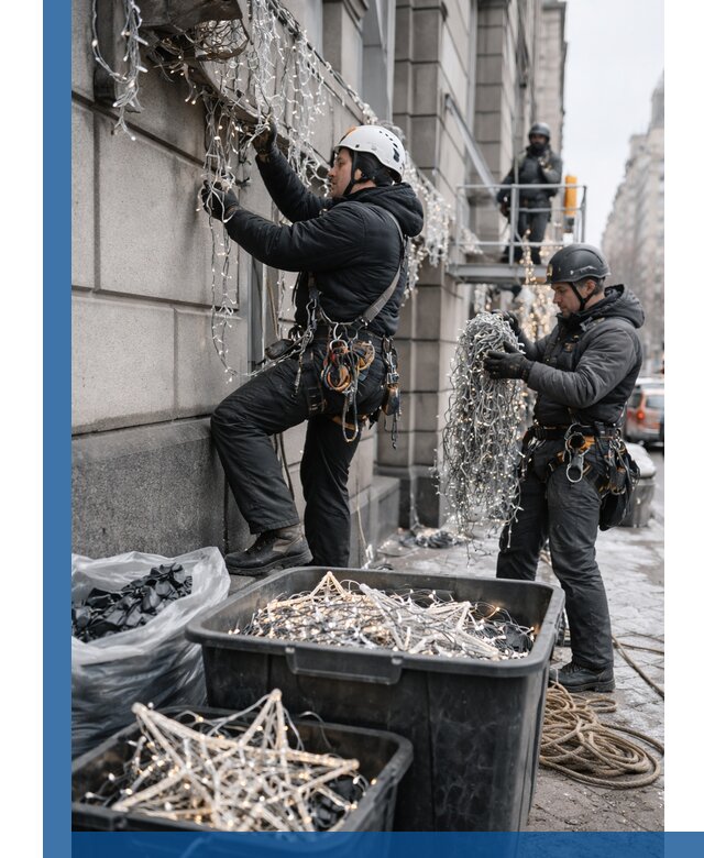 Демонтаж новогоднего оформления и гирлянд в Богородицке