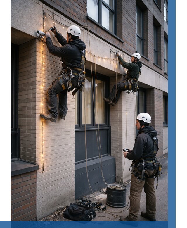 Монтаж гирлянд на фасаде в Богородицке от 3740 р. | ВЫСОТНИК-Бгд