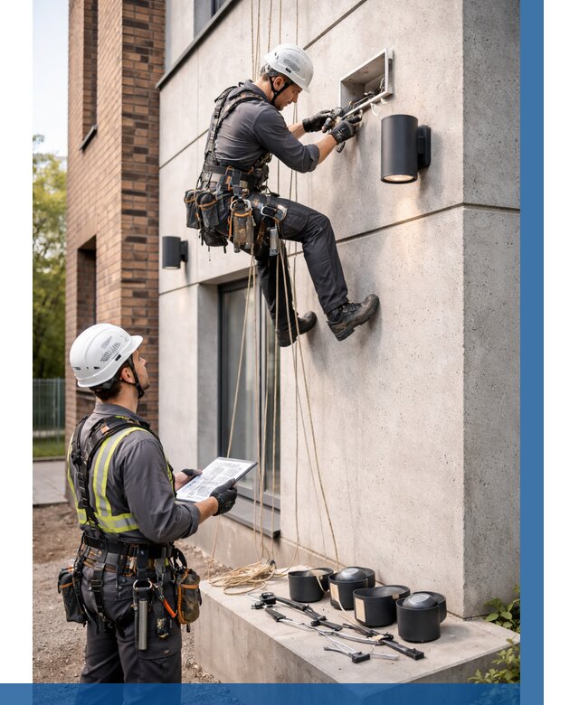 Монтаж фасадного освещения в Богородицке от 2672 р. | ВЫСОТНИК-Бгд