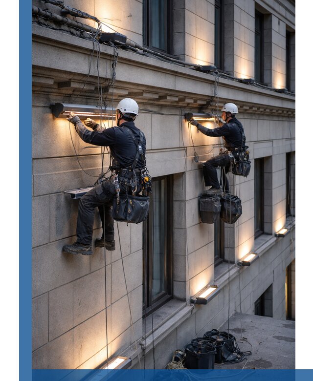 Монтаж архитектурной подсветки фасадов зданий в Богородицке