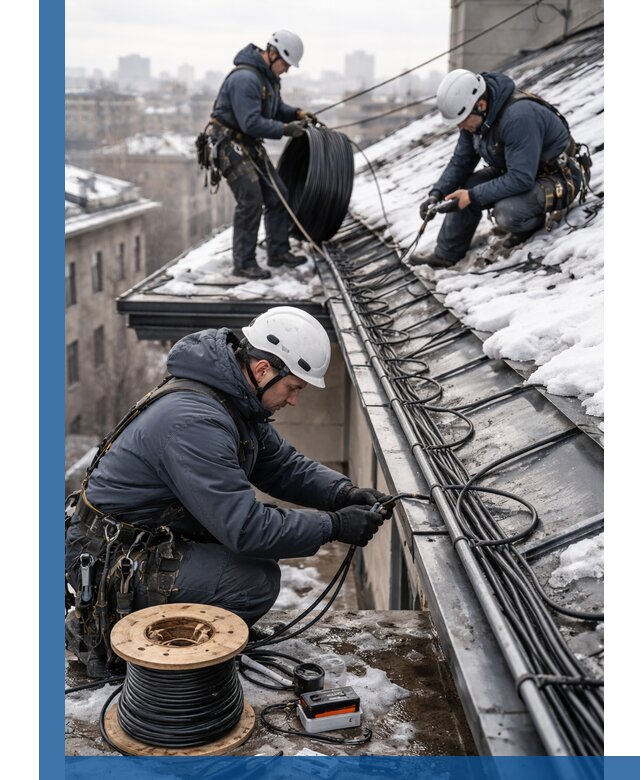 Монтаж греющего кабеля на кровле в Богородицке под ключ