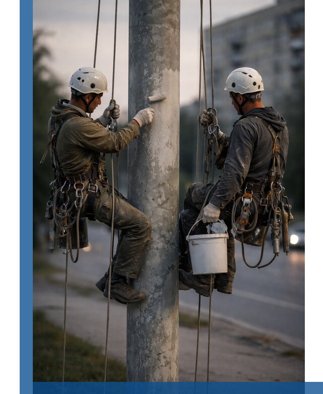 Покраска опор освещения и антикоррозийная защита в Богородицке