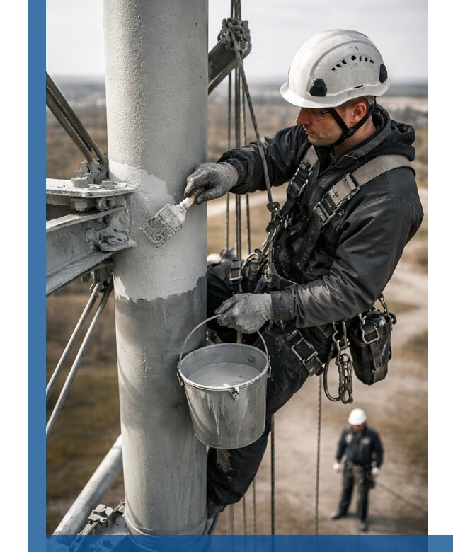 Покраска мачт связи в Богородицке промышленными альпинистами