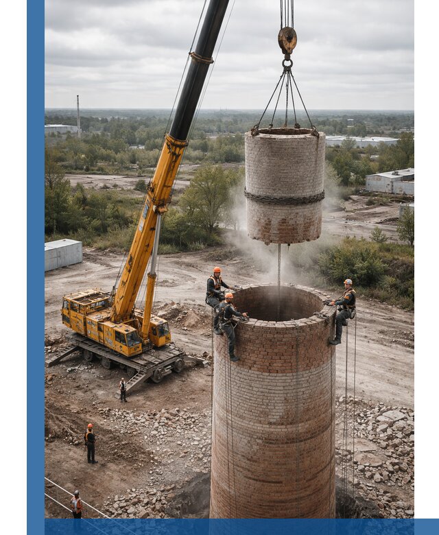 Демонтаж дымовой трубы в Богородицке с гарантиями безопасности