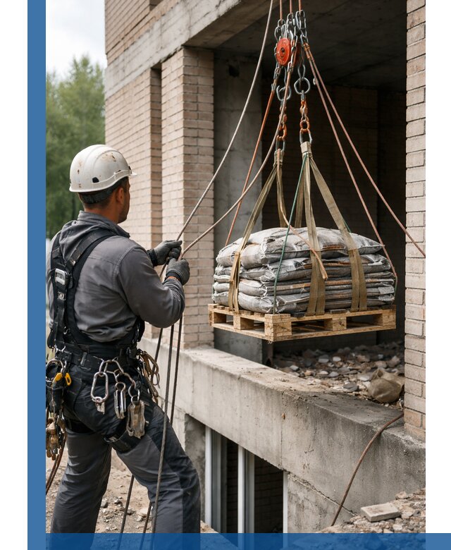 Подъем материалов на этаж веревками в Богородицке оперативно