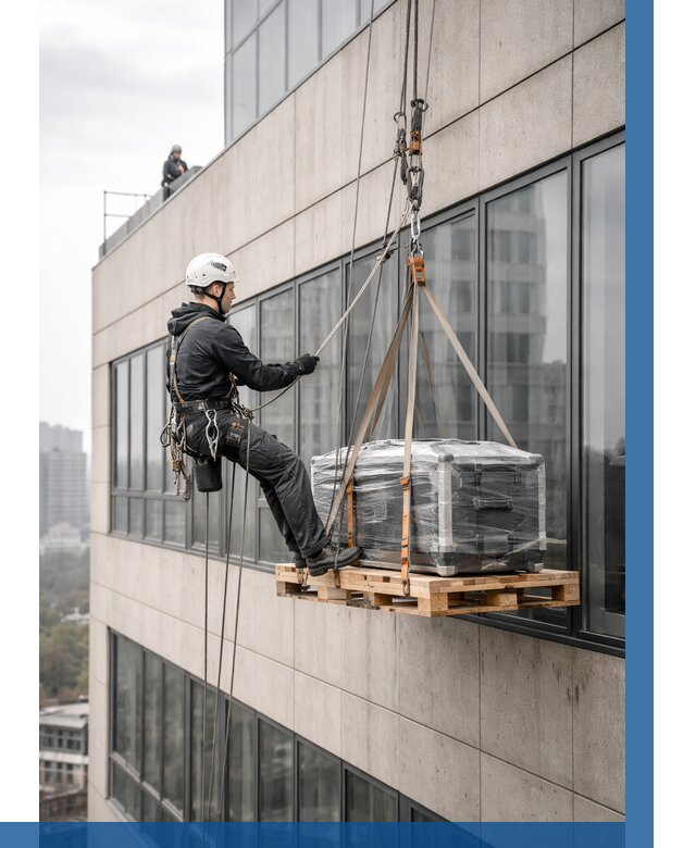 Спуск груза по фасаду в Богородицке от 3740 р. | ВЫСОТНИК-Бгд