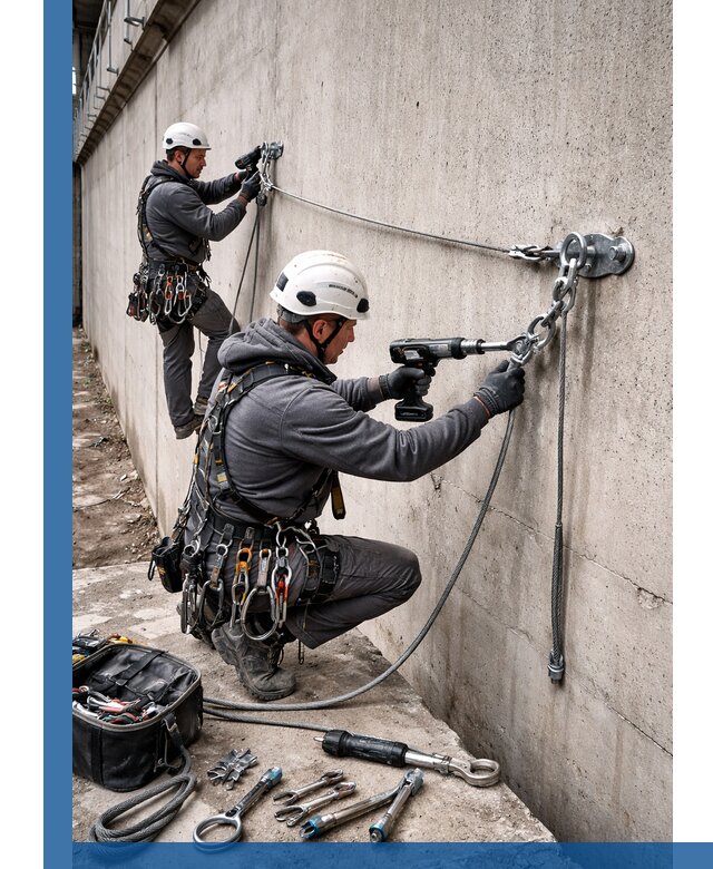 Монтаж анкерных линий высотной безопасности в Богородицке